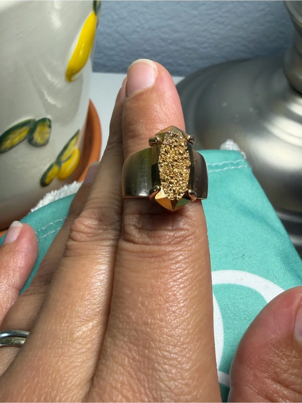 Kendra Scott Harrison Cocktail Ring - Gold Drusy / Druzy - Size 6